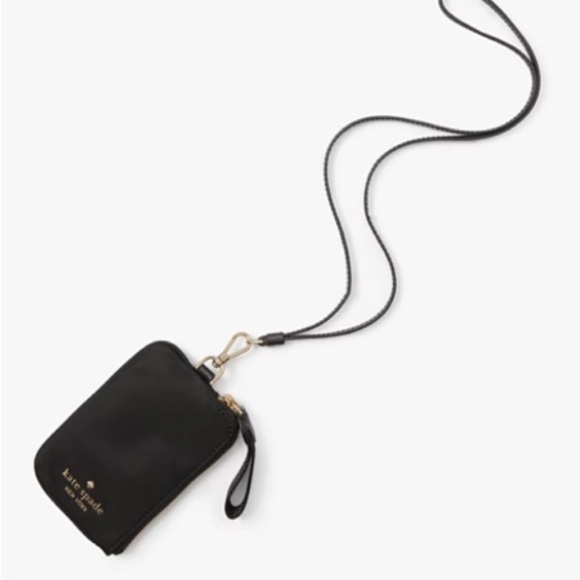 Kate Spade Chelsea Card Case Lanyard Black Nylon KC630 New - Picture 1 of 3